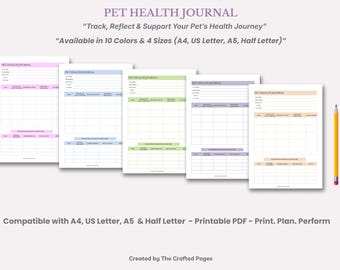 Pet Health Tracker: Vet Visit Planner Printable (PDF)- 4 Sizes- 10 Colors