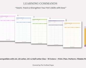 Learning Commands – Puppy Training Log | Dog Skills Tracker | 10 Colors, 4 Sizes