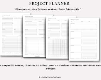 Projectplanner – 4 versies-4 maten | Afdrukbare projectplanningsplanner
