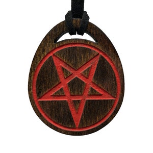 Witchy occult pagan Inverted Pentacle wood pendant talisman with color fill image 1