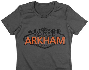 Welcome to Arkham vintage sign Lovecraft women's t-shirt in charcoal size S-2XL
