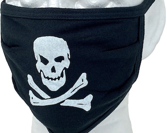 Pirate Jolly Roger, 3-ply reusable cotton ear loop mask