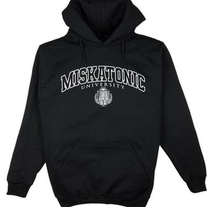 Miskatonic University Ivy League seal, Lovecraft Cthulhu Mythos pullover HOODY Black or Gray Heather S-4XL image 1