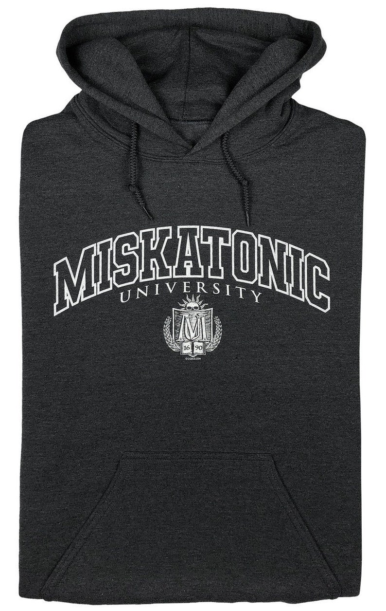 Miskatonic University Ivy League seal, Lovecraft Cthulhu Mythos pullover HOODY Black or Gray Heather S-4XL image 4