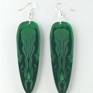 Cthulhu Earrings in green mirrored acrylic