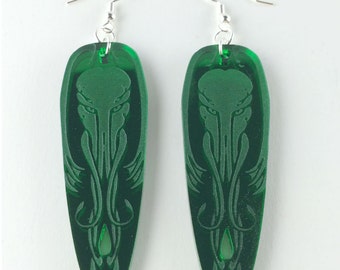 Cthulhu Earrings in green mirrored acrylic