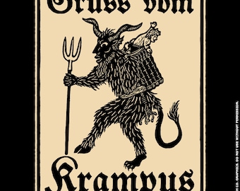 Saluti da Krampus- Liv Rainey-Smith (licenza ufficiale) t-shirt unisex xilografia taglie S-4XL