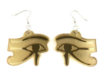 Eye of Horus magical egyptian eye mirrored gold acrylic earrings