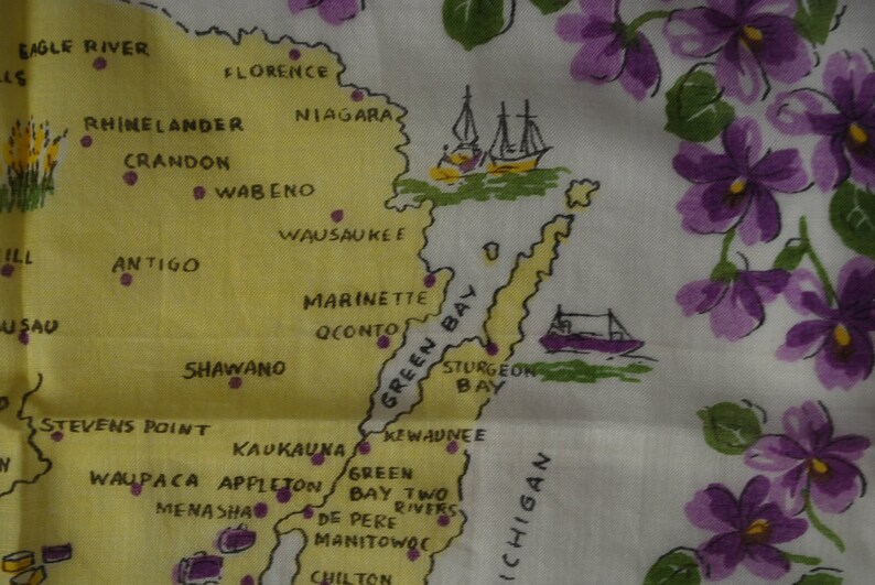 Vintage Wisconsin State Souvenir Handkerchief Etsy