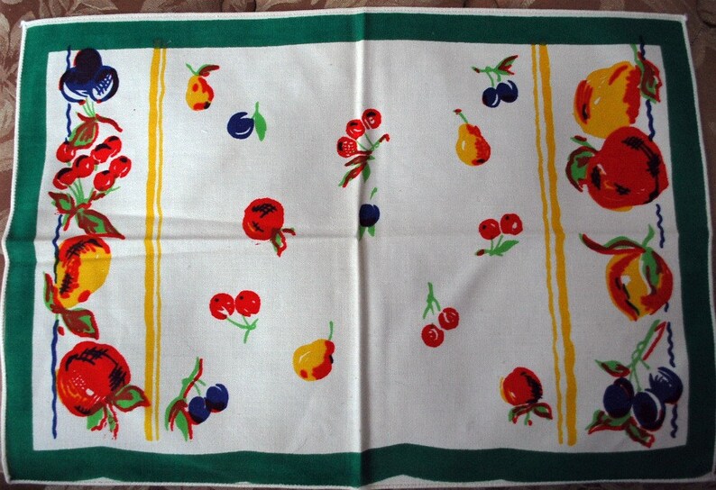 Fruit Cocktail-Vintage Kitchen Placemats and Tablerunner-MINT