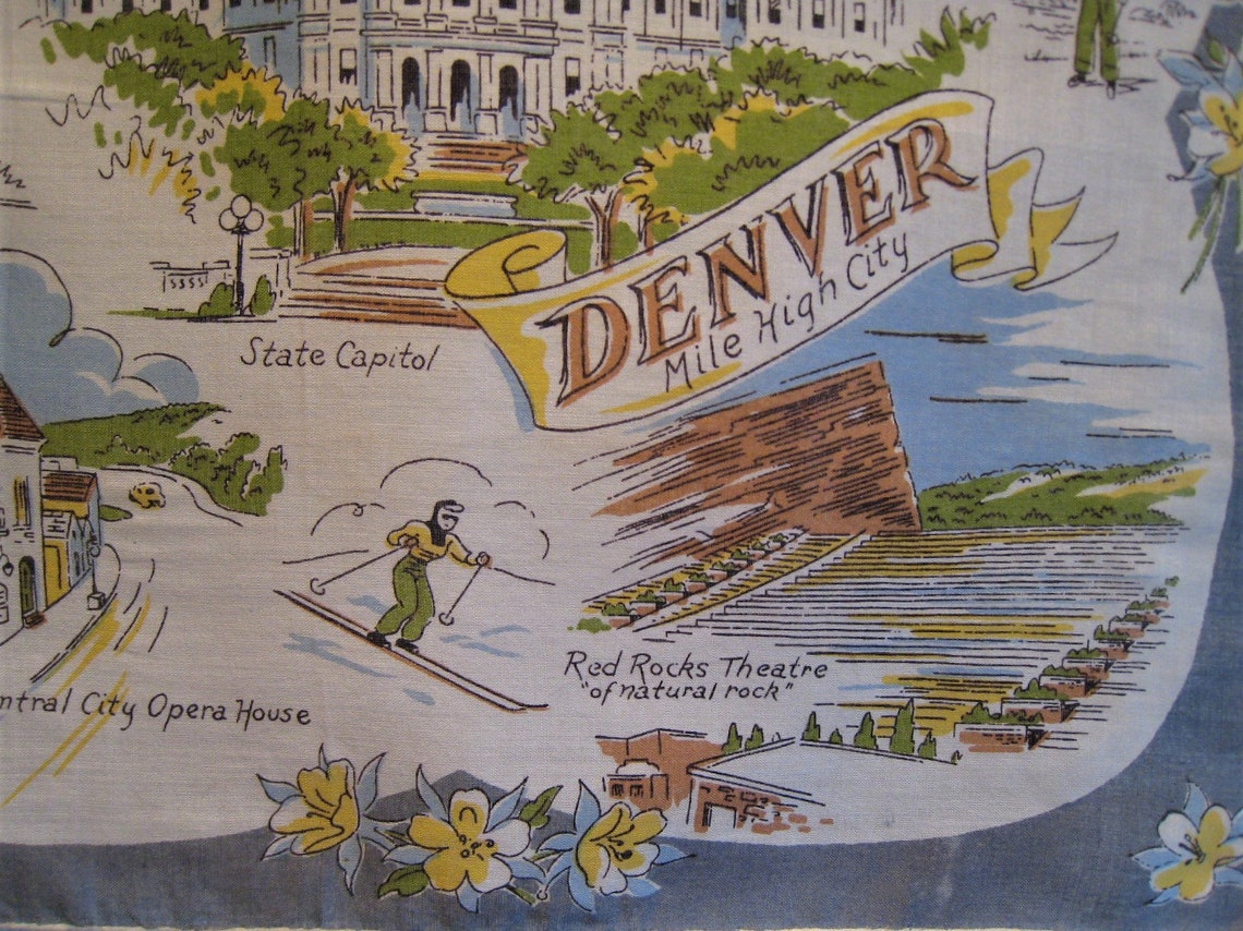 Vintage Denver Colorado Souvenir Handkerchief Etsy