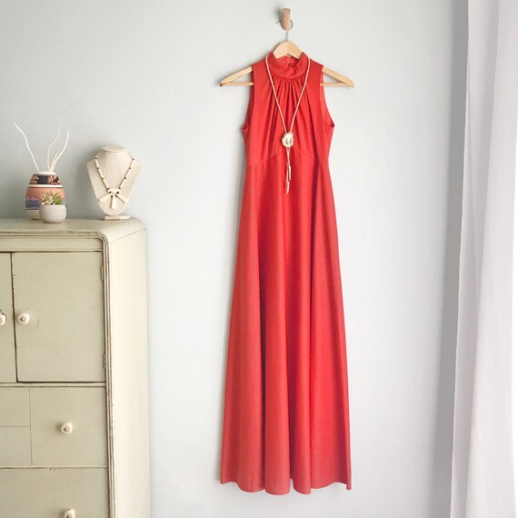 1960s VINTAGE Terracotta Empire Waist Maxi Dress … - image 1