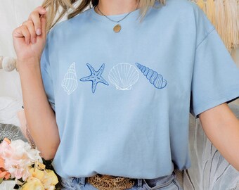 T-shirt met zeeschelp: Coastal Beach-T-shirt, cadeau oceaanliefhebber