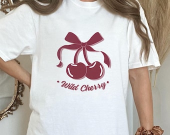 Cherry Bow T-Shirt Bow Shirt Aesthetic Shirt Ribbon Trend Coquette Shirt Wild Cherry Shirt Cute Bow Shirt Girlie Shirt Pink Bow