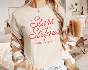 Maglietta per i diritti umani a stelle e strisce: maglietta grafica per la protesta del 4 luglio