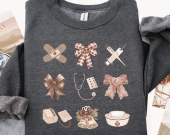 Christmas Nurse Sweatshirt: Coquette Bow Shirt, Nursing School Sweater