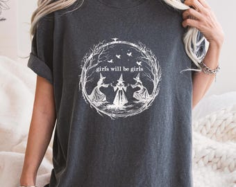 Vintage Mädchen werden Mädchen Hexe Shirt Lustige Hexe Vintage Shirt Vintage Halloween Frauen Shirt Witchy Vibes Shirt Feministisches Shirt