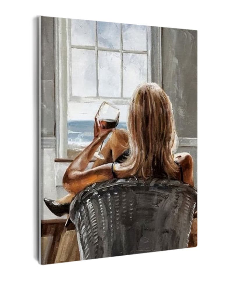 Premium Paint by Numbers Woman, Wine and Sea Framed 40x50cm Painting