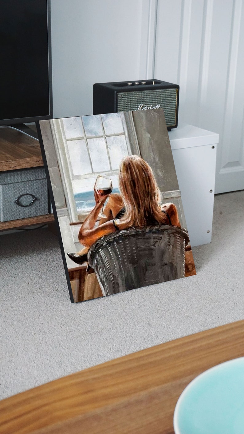 Premium Paint by Numbers Woman, Wine and Sea Framed 40x50cm Painting