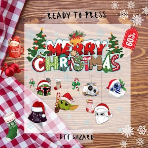 Joyeux Noël Personnages Disney Chemise transfert Dtf, Personnages de dessins animés Chemise Noël Vibe Prête à presser, Pyjama de Noël en famille Presse à chaud