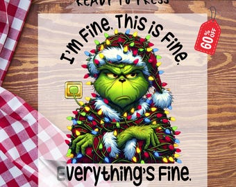 I'm Fine Everything Is Fine Sweatshirt Dtf Transfer, Christmas Lights Shirt Ready To Press, Christmas Kids Shirt Heat Press, Dtf Gang Sheet