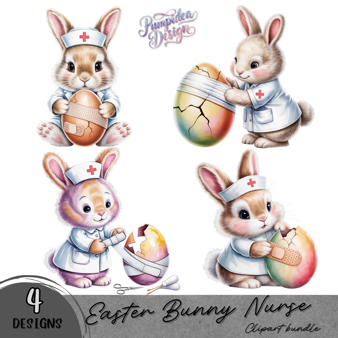 Easter Bunny Nurse Clipart PNG Bundle, Funny Egg Healing (digital ...