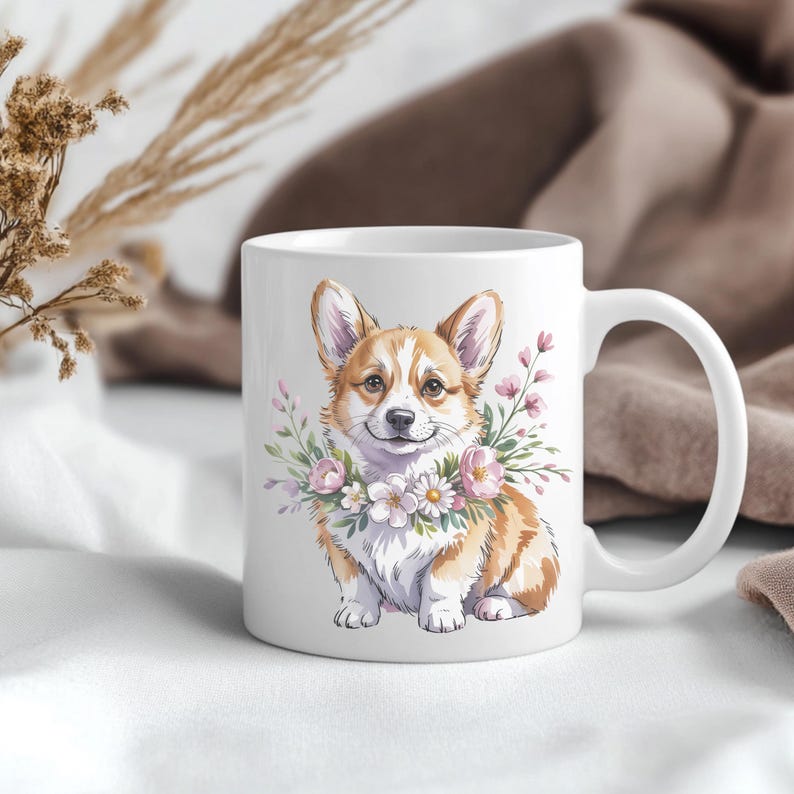 Watercolor Corgi Dog Clipart, Spring Floral PNG Bundle - Etsy
