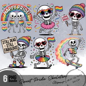 Stolz Skelett PNG-Bundle | Niedliche Regenbogen Schädel Clipart | LGBTQ Sublimation | Gay and Slay, Liebe gewinnt Kunst | 4. Juli Stolz