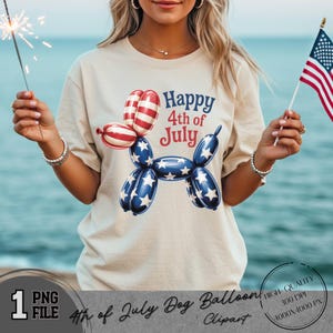 Patriotic Balloon Dog PNG | Happy 4th of July Sublimation Clipart | Red White Blue Dog Design for Shirt, Mug, Sticker | USA Parade Art