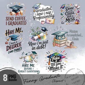 Zabawne cytaty z ukończenia szkoły PNG Bundle | Snarky Grad Clipart do sublimacji | Klasa 2025 Pobieranie cyfrowe | Sztuka humoru ukończenia szkoły