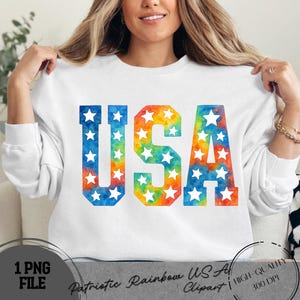 Aquarell USA Clipart PNG | Vaterländischer Stern Ausschnitt Buchstaben | Juli 4 Sublimations Design | Rot Weiß Blau Regenbogen Pride Art