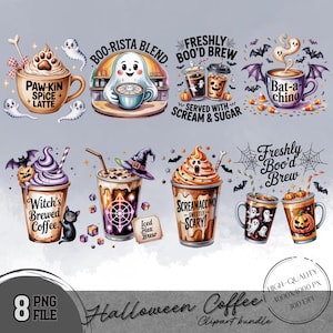 Halloween Coffee Clipart Bundle, Spooky Drink PNG Set