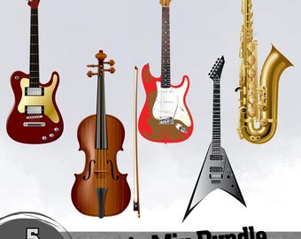 楽器のSVGバンドル | ギター、バイオリン、サックスのクリップアート | 音楽教師のシャツ、ステッカー、ポスター用のSVG PNG EPSファイル