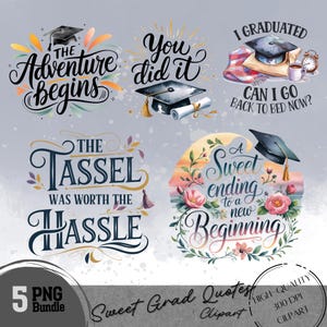 Aquarel afstuderen citaten png-bundel | Floral Grad sublimatie clipart | Zachte, nieuwe beginzinnen | Class of 2025 Digital Art