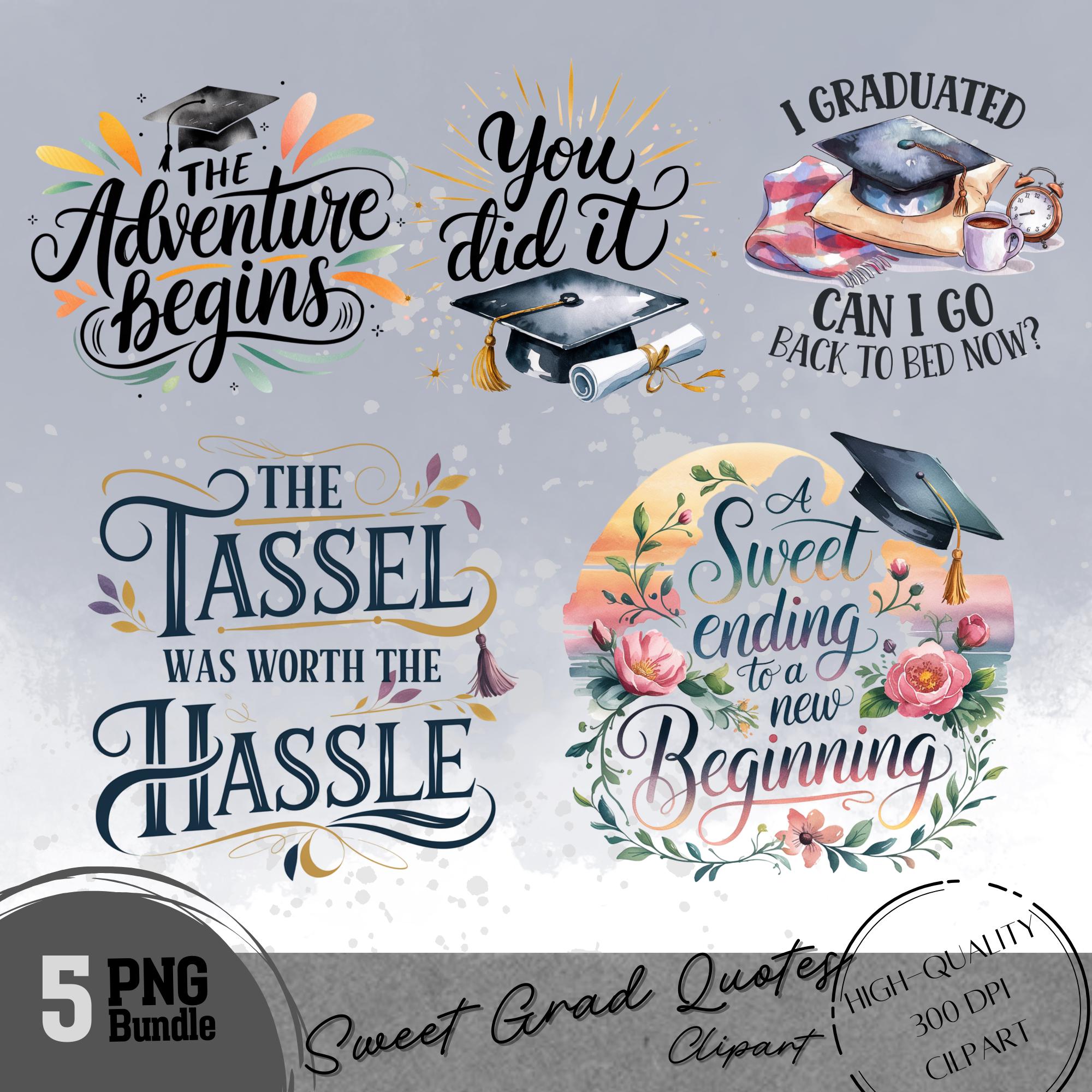 Watercolor Graduation Quotes PNG Bundle | Floral Grad Sublimation Clipart | Soft New Beginning Phrases | Class of 2025 Digital Art