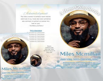 Sunny Editable Funeral Program Template | 8.5"x11" Funeral Memorial | Celebration Of Life Program | INSTANT DOWNLOAD | Canva Template