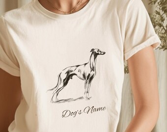 Personalized Greyhound T-Shirt | Custom Dog Name Tee | Comfort Colors 1717 Tee | Minimal Sketch Vintage Style | Whippet Dog lover gift