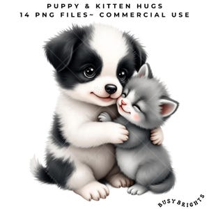 Puppy and Kitten Hug Clip Art Bundle – Cute Pet Friends, Digital Illustrations,  Clipart for Sublimation & Crafts, 14 PNG files
