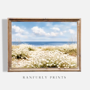 Coastal Wildflower Print: Ocean View Landscape, Summer Seaside Scene (Digital Download)