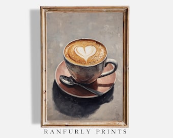 Kaffee Latte Art mit Herz Gemälde, gemütliche Küche Wanddekoration, digitaler Download