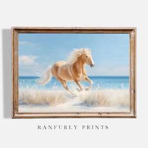 Palomino Pferd am Strand Poster | Küsten Pferdesport Digital Download Wandkunst