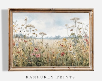 Poster mit Wildblumen Wiese | Bunte Feldblumen Digital Download Wandkunst