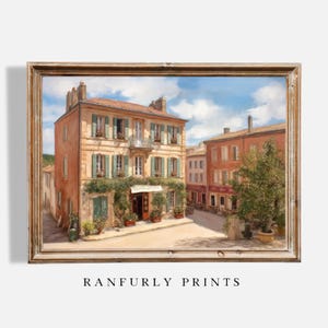 French Village Shops Print, Rustic Street Scene Art, Country Cottage Decor, Parisian Wall Art, Printable Illustration