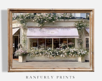 French Flower Shop Print - Romantic Paris Cafe Wall Art, Digital Download