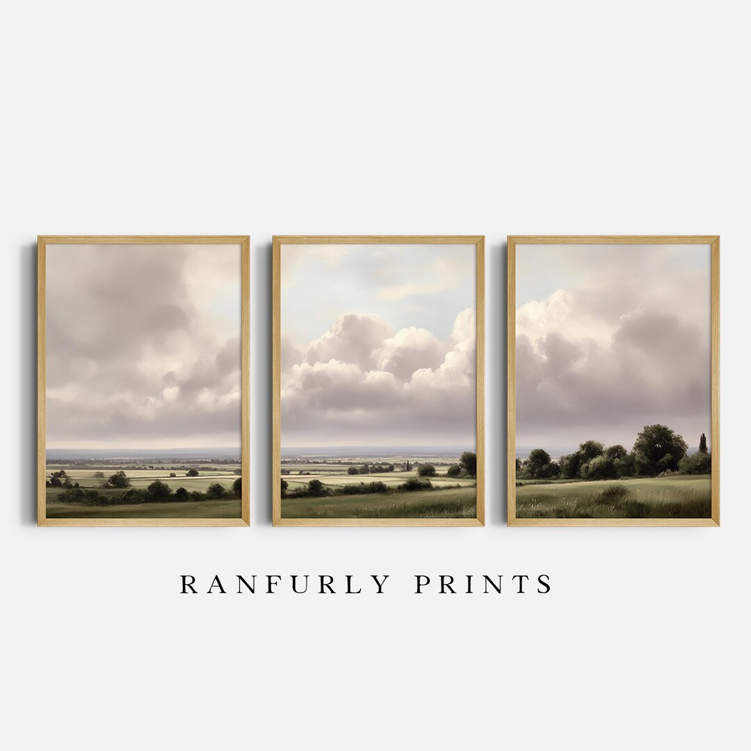 English Countryside Triptych Art Print Set: Vintage Rural Landscape ...