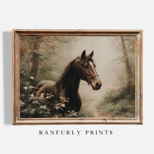 Impression de cheval noir en forêt - art équestre des bois de mauvaise humeur, téléchargement numérique