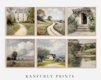 French Countryside Wall Art Set of 6 | Rustic Landscape Digital Download Prints | Farmhouse Vintage Decor