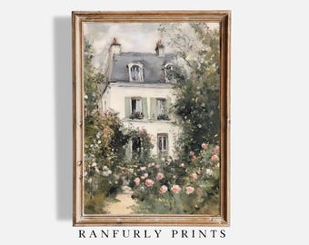 French Cottage Rose Garden Print: Vintage Farmhouse Wall Art (Digital Download)