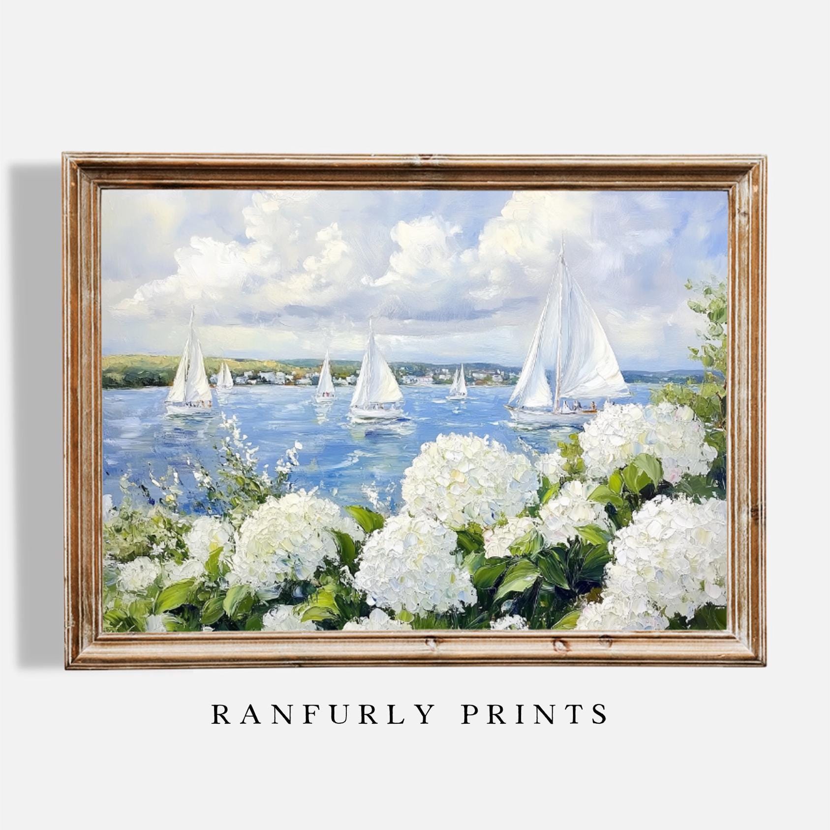 Vintage Sailboat Painting Print: Nautical Lake House Decor (Digital Download)