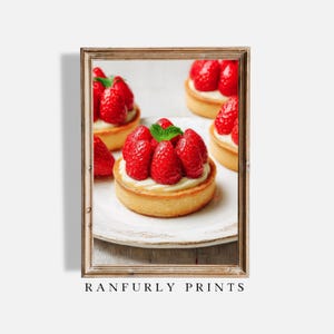 Erdbeertörtchen Küche Wandkunst, Französisches Gebäck Digitaldruck, Patisserie Food Art